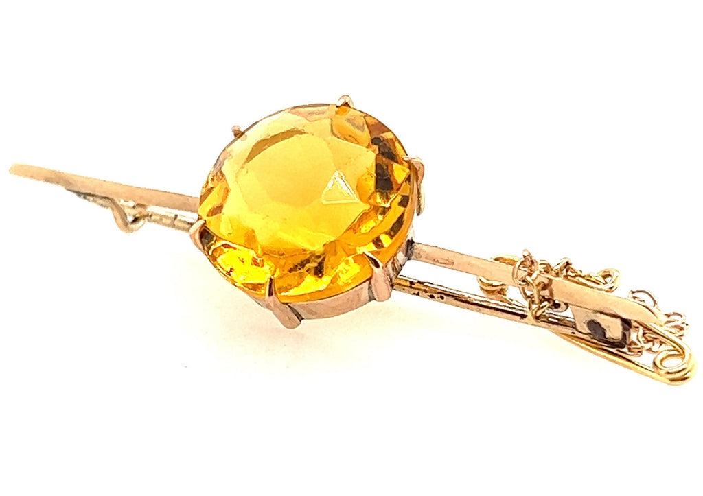 9ct Yellow Gold & Yellow Paste Gemstone Bar Brooch