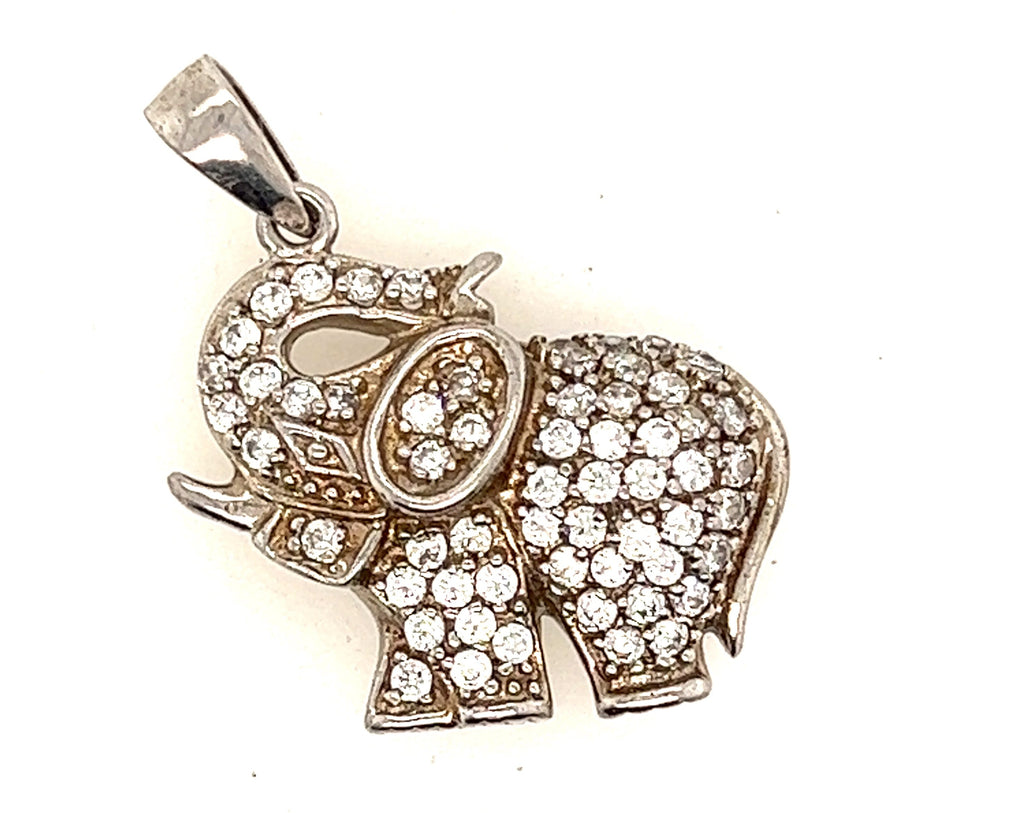 925 Sterling Silver Elephant Pendant with Cubic Zirconia CZ Gemstones