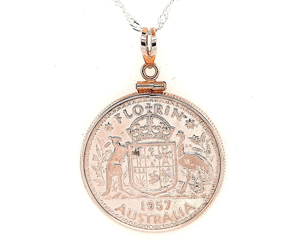 1957 Australian Florin Gold Plated Sterling Silver Pendant