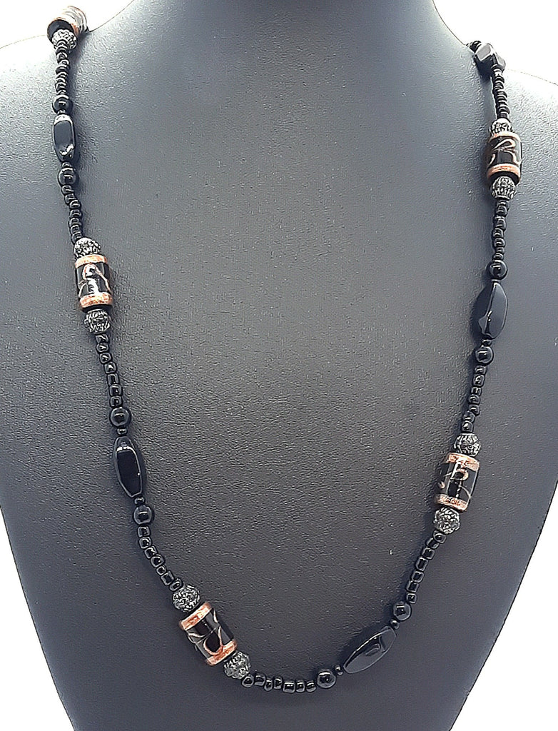 Onyx & Glass Beaded Necklace with 18ct Yellow Gold Clasp