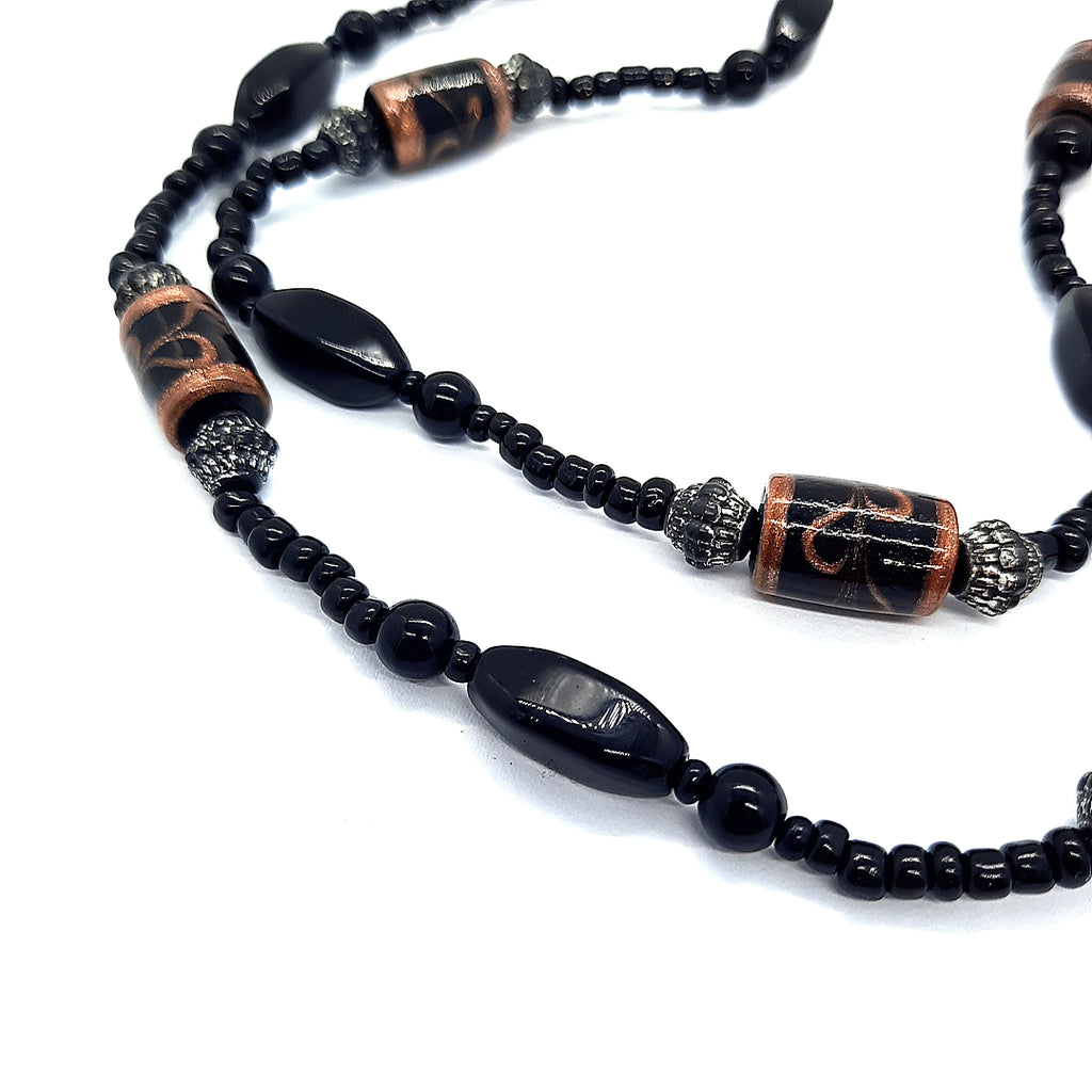 Onyx & Glass Beaded Necklace with 18ct Yellow Gold Clasp