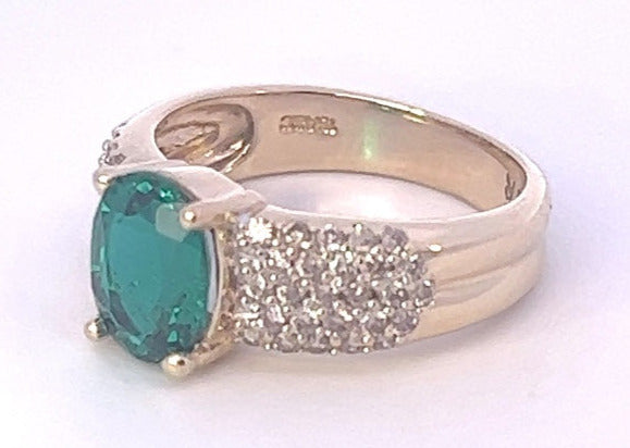 9ct Yellow Gold Synthetic Emerald & Diamond Ring