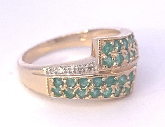 9ct Yellow Gold Natural Emerald & Diamond Ring