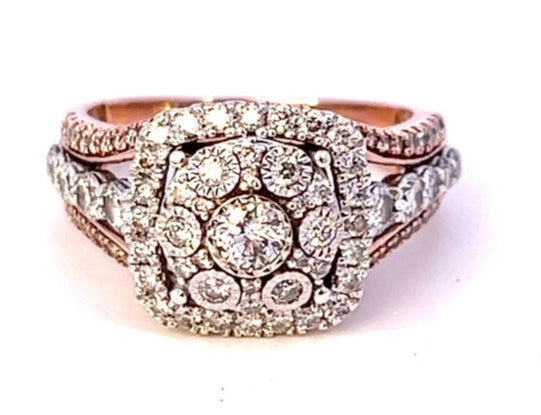 9ct Rose & White Gold Diamond Cluster Engagement Ring