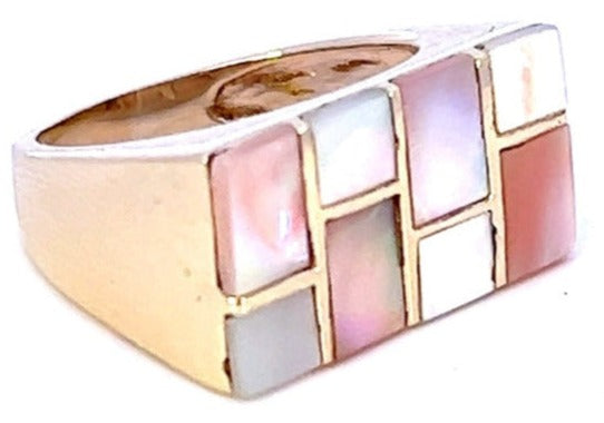 Unisex 9ct Yellow Gold Mother of Pearl Ring