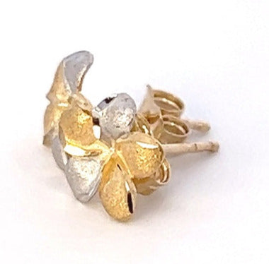 9ct Yellow and White Gold Flower-shaped Stud Earrings