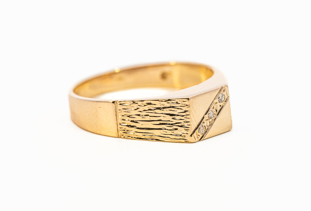 Men's Diamond Set Yellow Gold Signet Ring