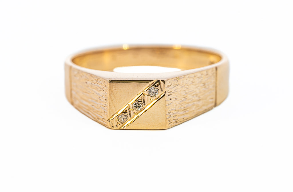 Men's Diamond Set Yellow Gold Signet Ring