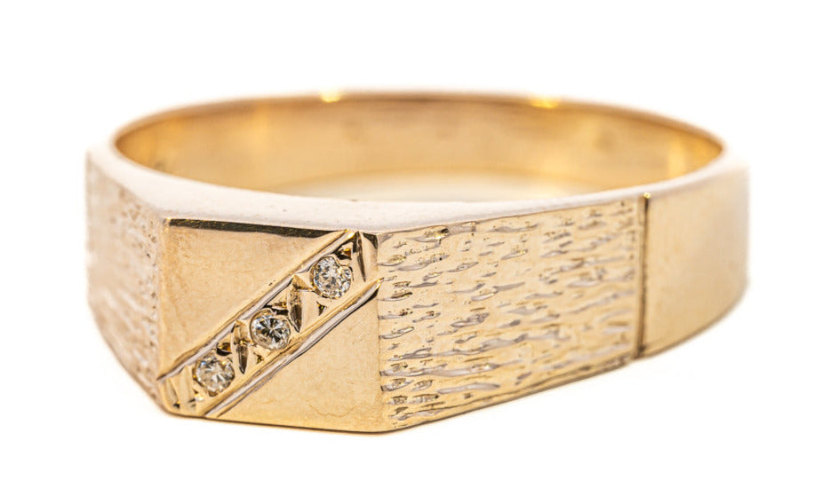 Men's Diamond Set Yellow Gold Signet Ring