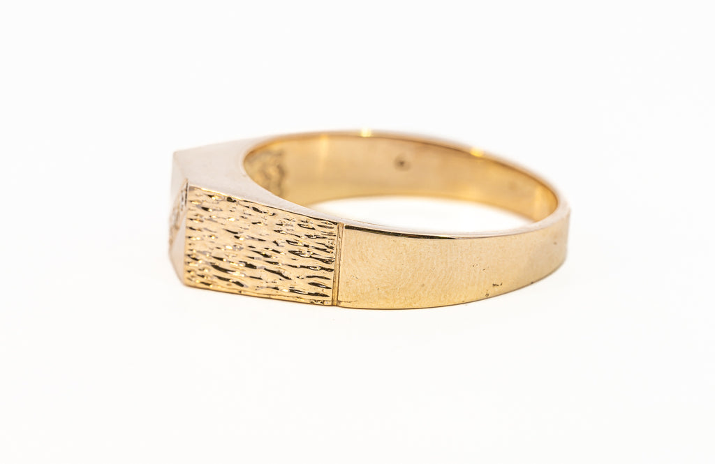 Men's Diamond Set Yellow Gold Signet Ring