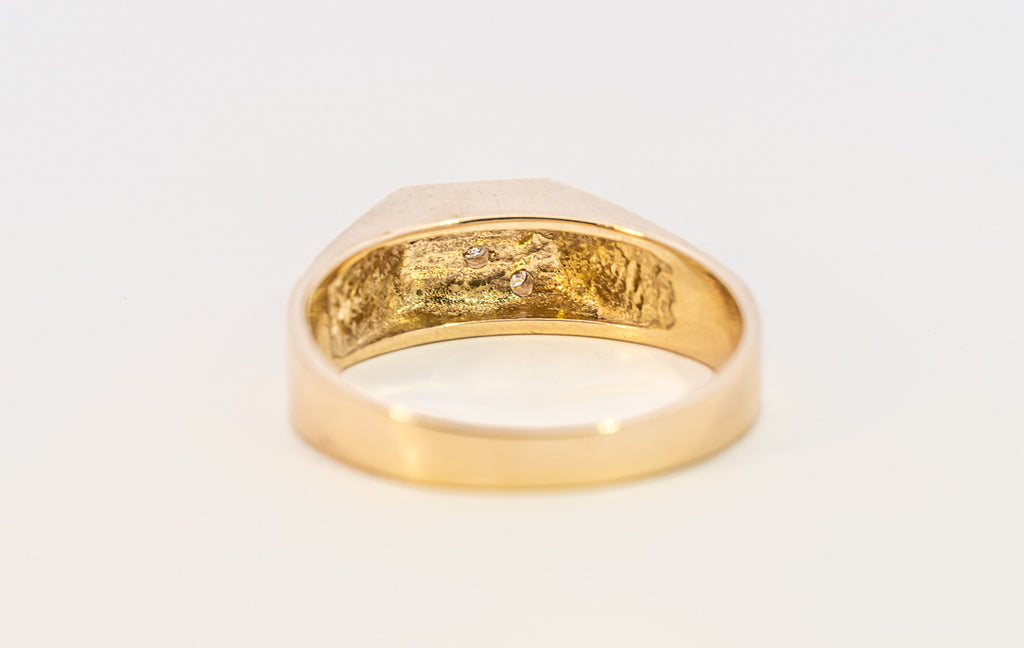 Men's Diamond Set Yellow Gold Signet Ring