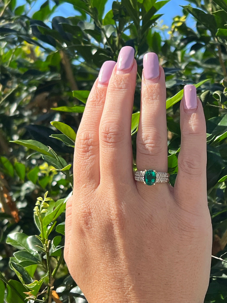 9ct Yellow Gold Synthetic Emerald & Diamond Ring