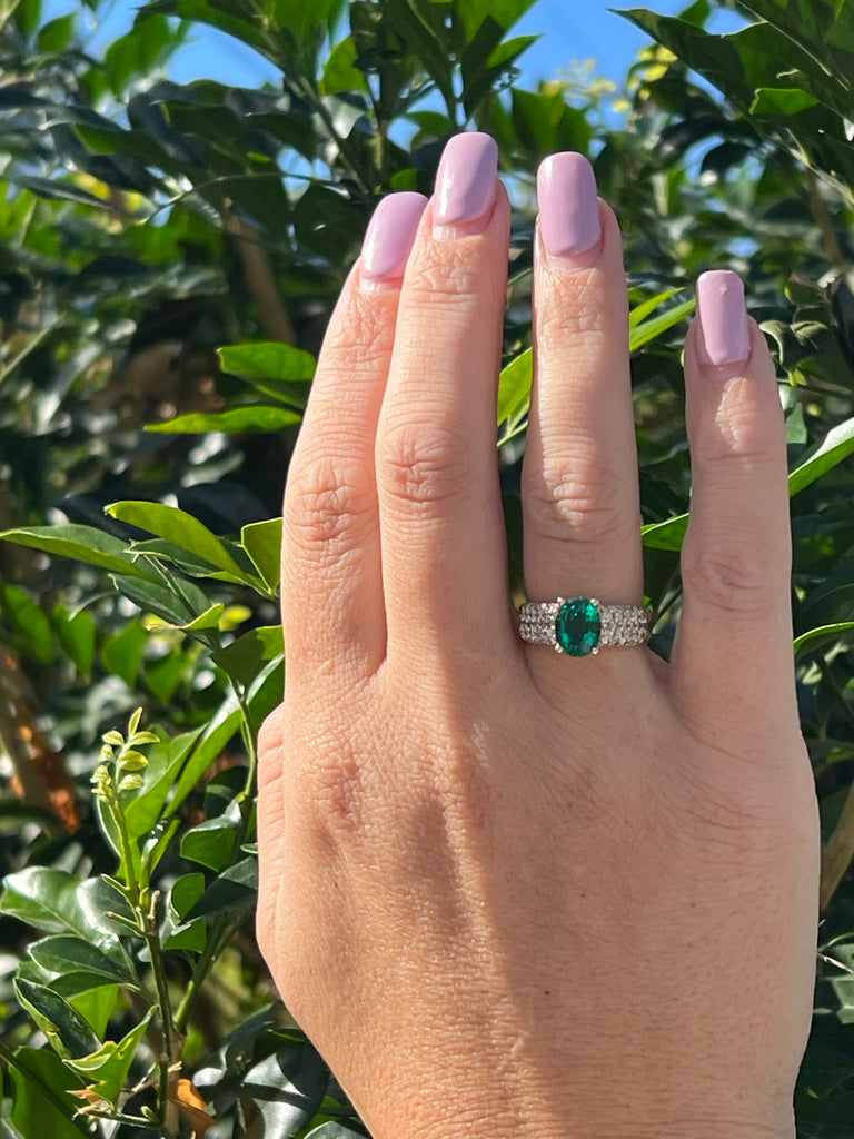 9ct Yellow Gold Synthetic Emerald & Diamond Ring