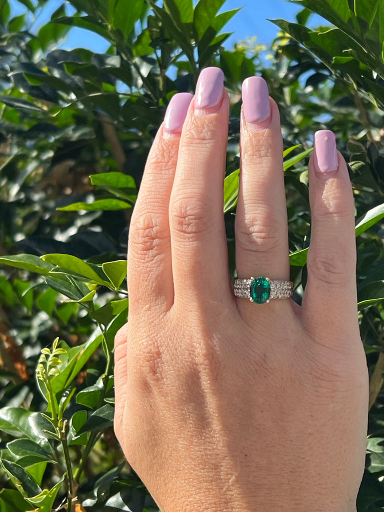 9ct Yellow Gold Synthetic Emerald & Diamond Ring