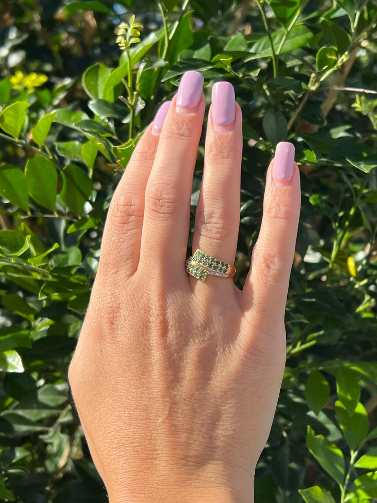 9ct Yellow Gold Natural Emerald & Diamond Ring