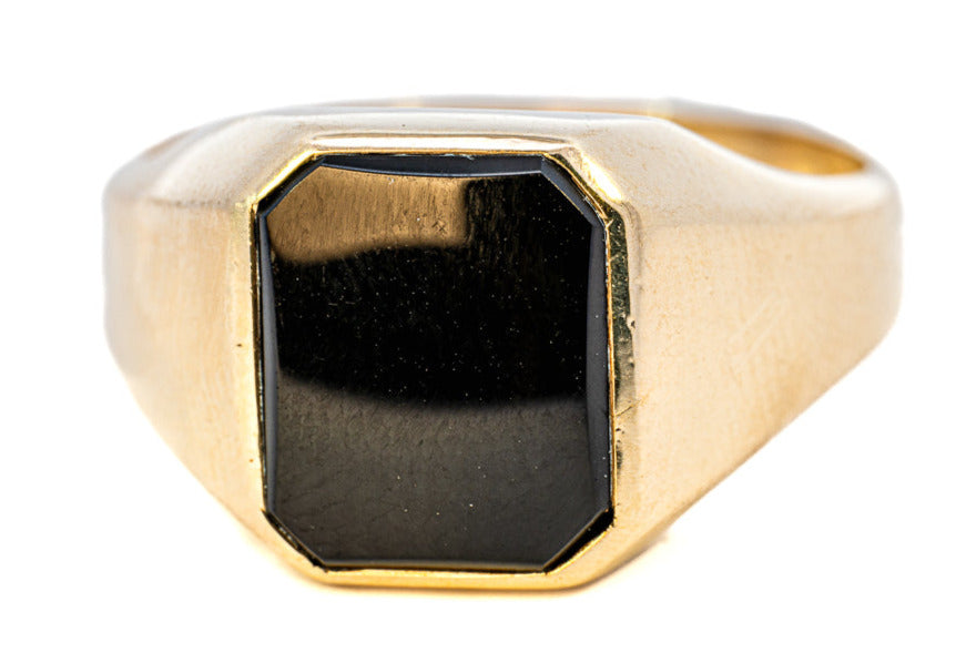 Men's 9ct Yellow Gold Single Stone Onyx Ring