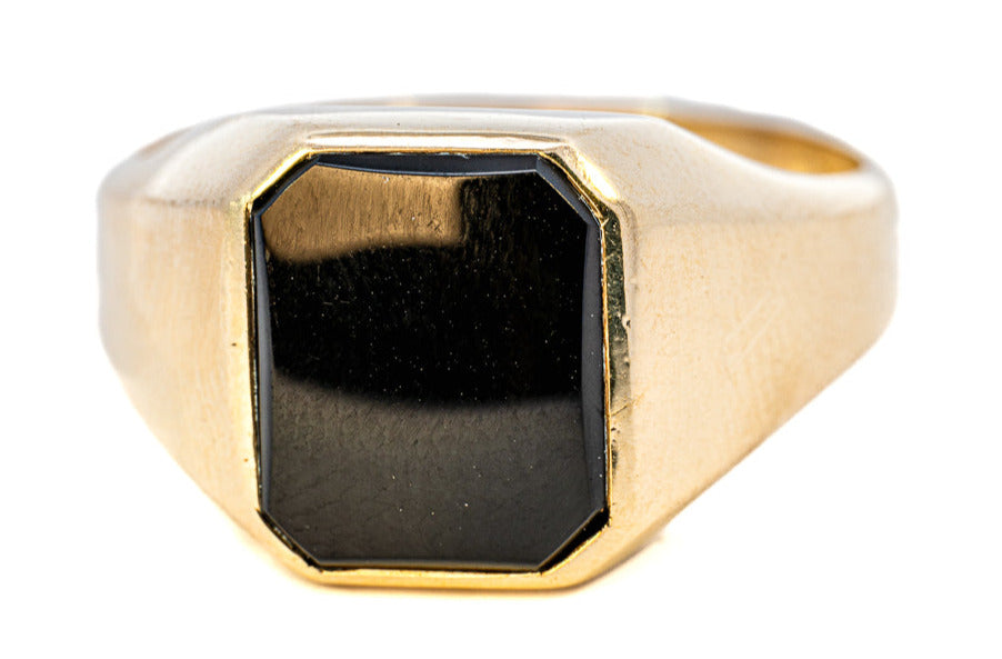 Men's 9ct Yellow Gold Single Stone Onyx Ring