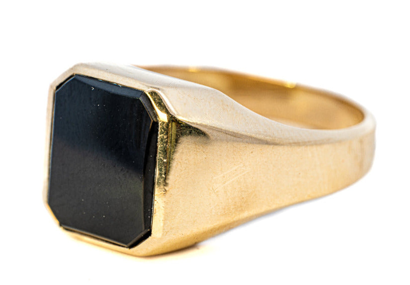 Men's 9ct Yellow Gold Single Stone Onyx Ring