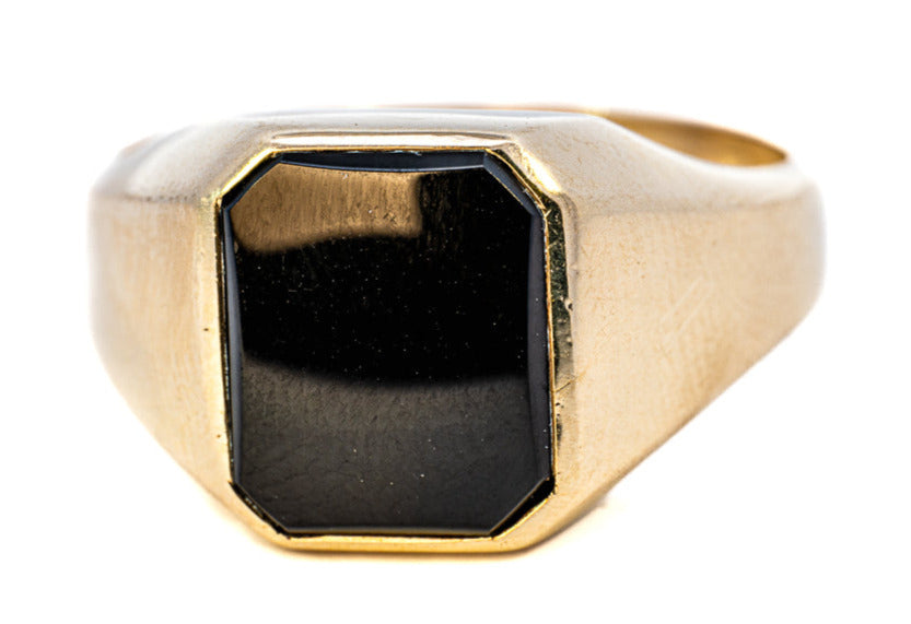 Men's 9ct Yellow Gold Single Stone Onyx Ring