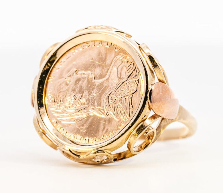 Yellow Gold Ring with Replica Austrian Gold Coin