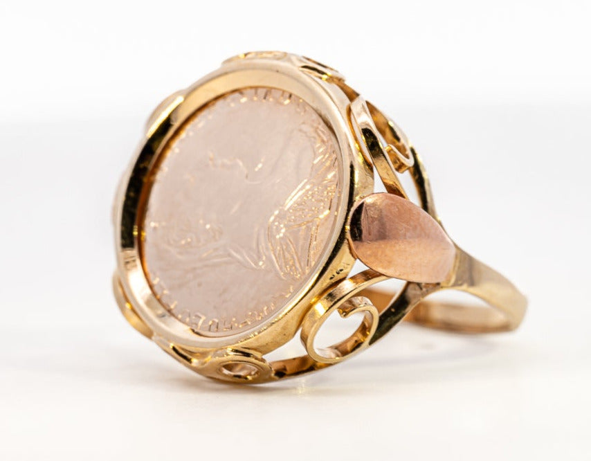 Yellow Gold Ring with Replica Austrian Gold Coin