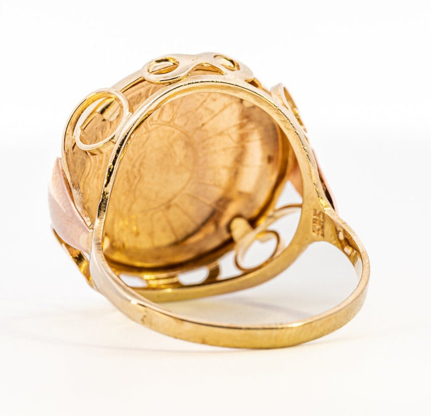 Yellow Gold Ring with Replica Austrian Gold Coin