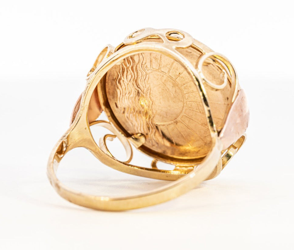 Yellow Gold Ring with Replica Austrian Gold Coin