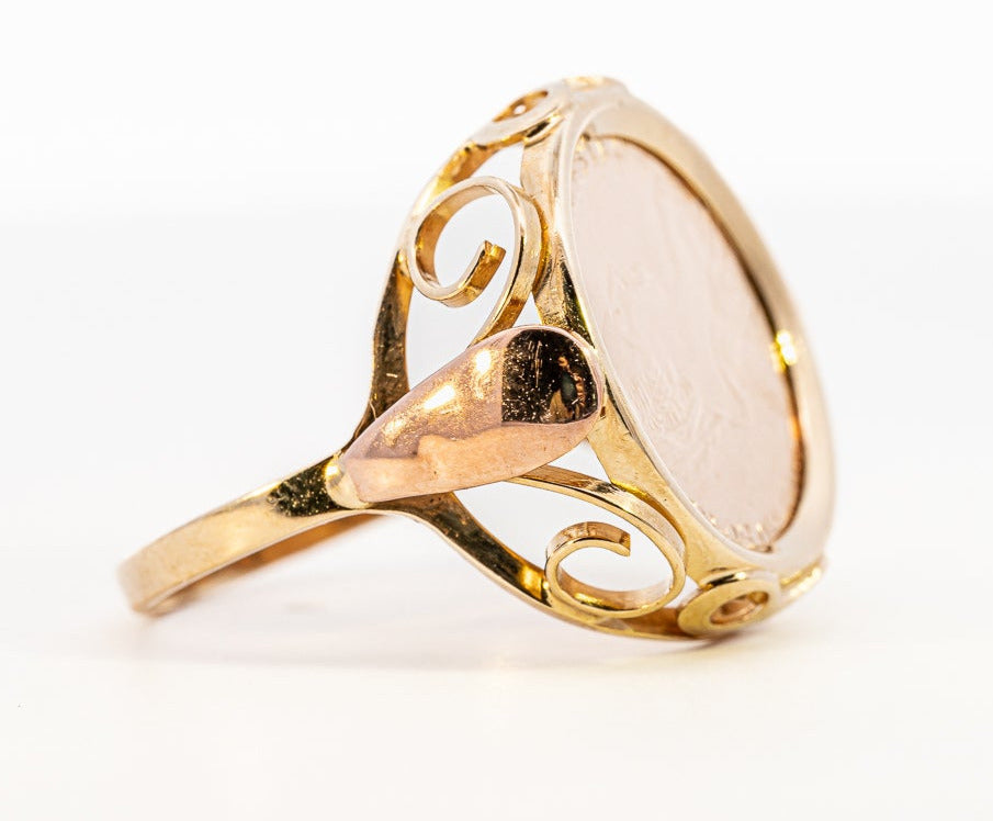 Yellow Gold Ring with Replica Austrian Gold Coin