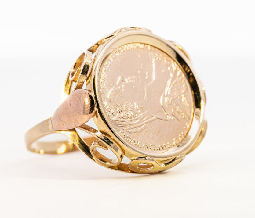 Yellow Gold Ring with Replica Austrian Gold Coin