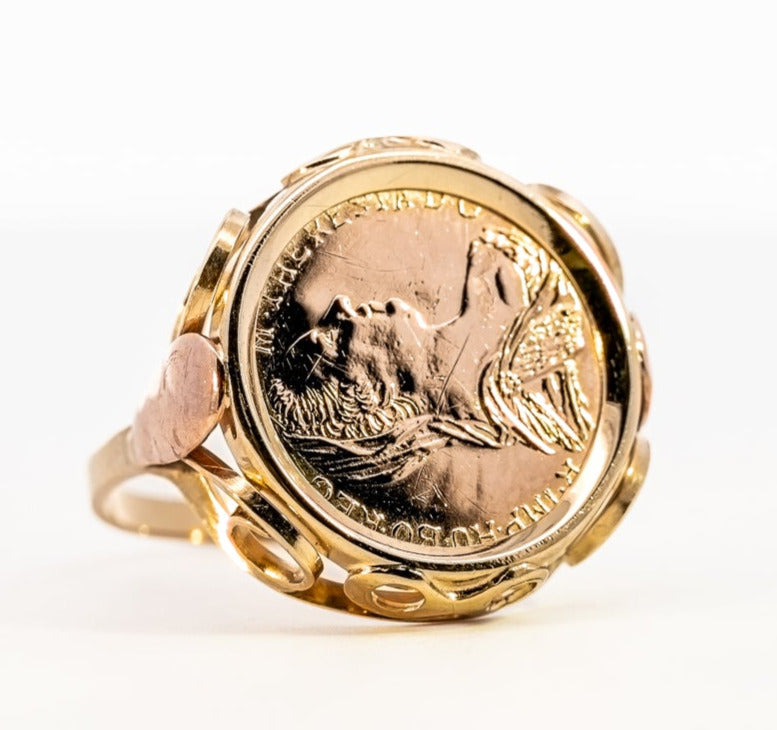 Yellow Gold Ring with Replica Austrian Gold Coin