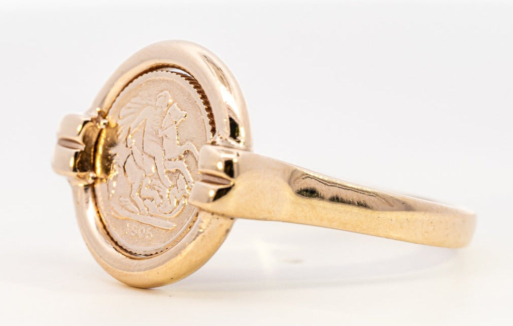 9ct Yellow Gold Sovereign Coin Replica Ring