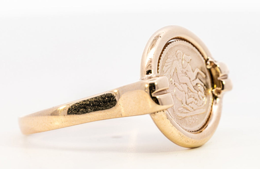 9ct Yellow Gold Sovereign Coin Replica Ring