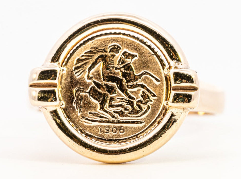 9ct Yellow Gold Sovereign Coin Replica Ring