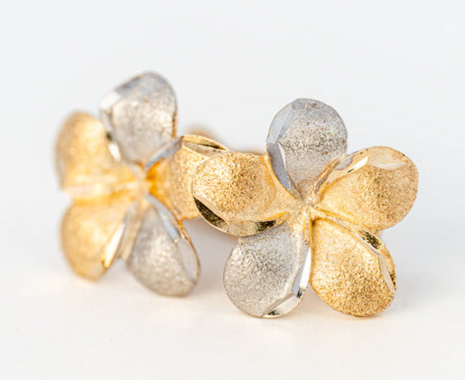 9ct Yellow and White Gold Flower-shaped Stud Earrings