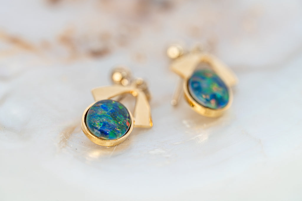 Gold Plated Opal Triplet Earrings 