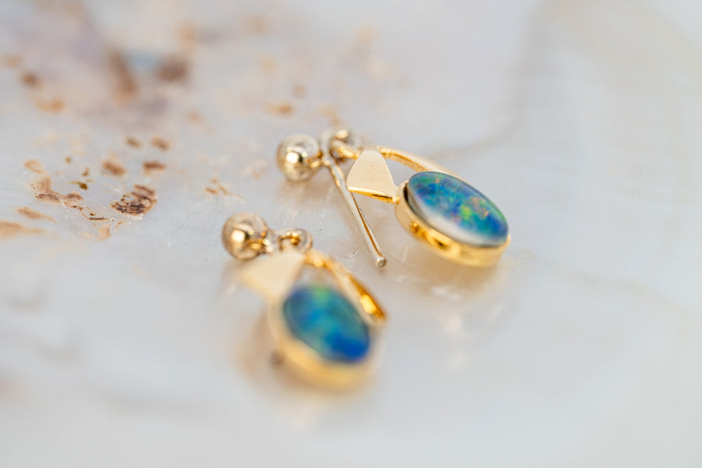 Gold Plated Opal Triplet Earrings 