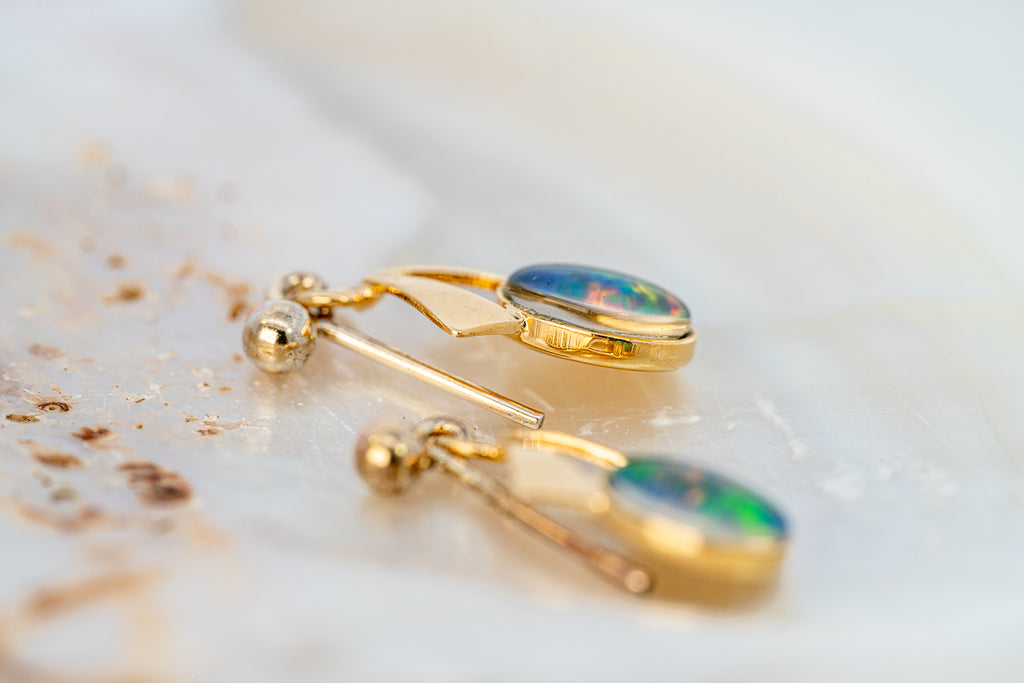 Gold Plated Opal Triplet Earrings 