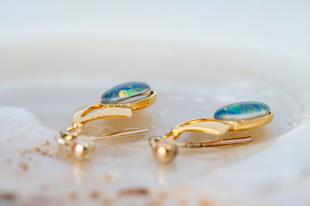 Gold Plated Opal Triplet Earrings 