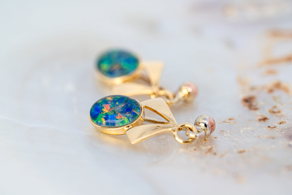 Gold Plated Opal Triplet Earrings 