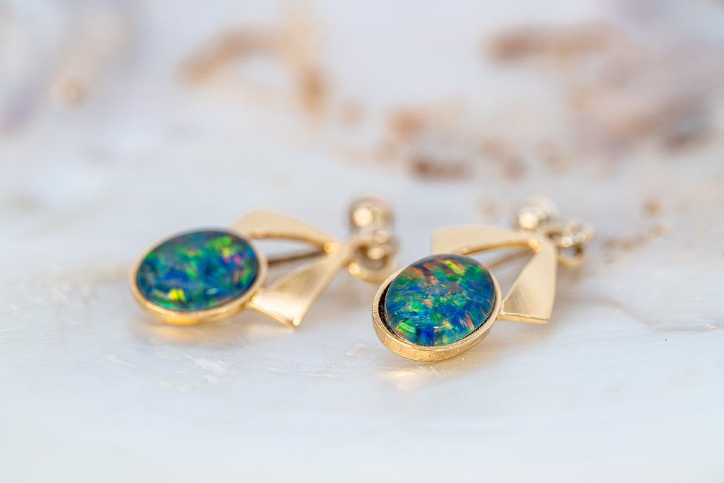 Gold Plated Opal Triplet Earrings 