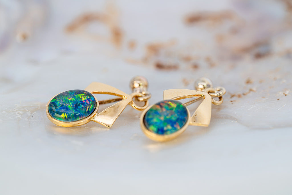 Gold Plated Opal Triplet Earrings 
