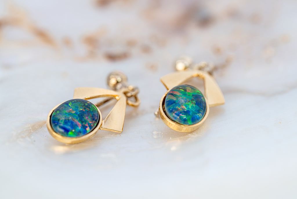 Gold Plated Opal Triplet Earrings 