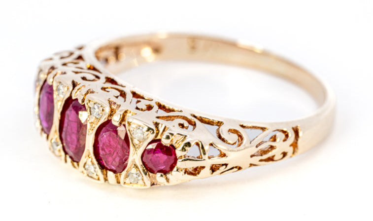 9ct Yellow Gold Ruby & Diamond Ring