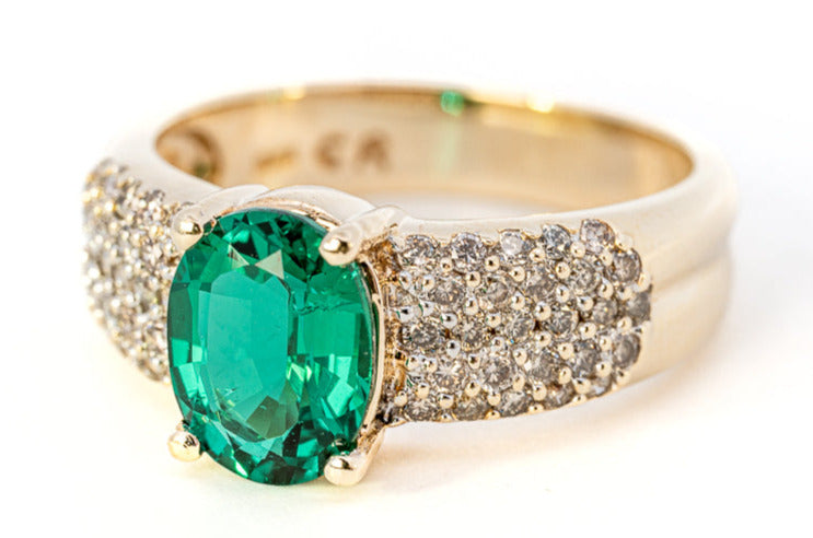 9ct Yellow Gold Synthetic Emerald & Diamond Ring