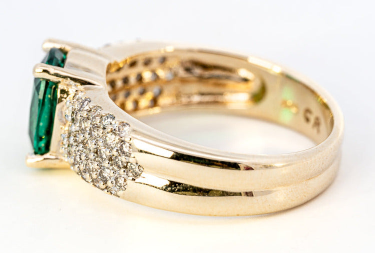 9ct Yellow Gold Synthetic Emerald & Diamond Ring