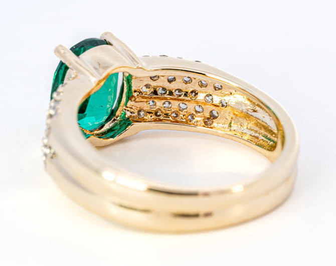 9ct Yellow Gold Synthetic Emerald & Diamond Ring