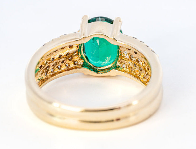 9ct Yellow Gold Synthetic Emerald & Diamond Ring