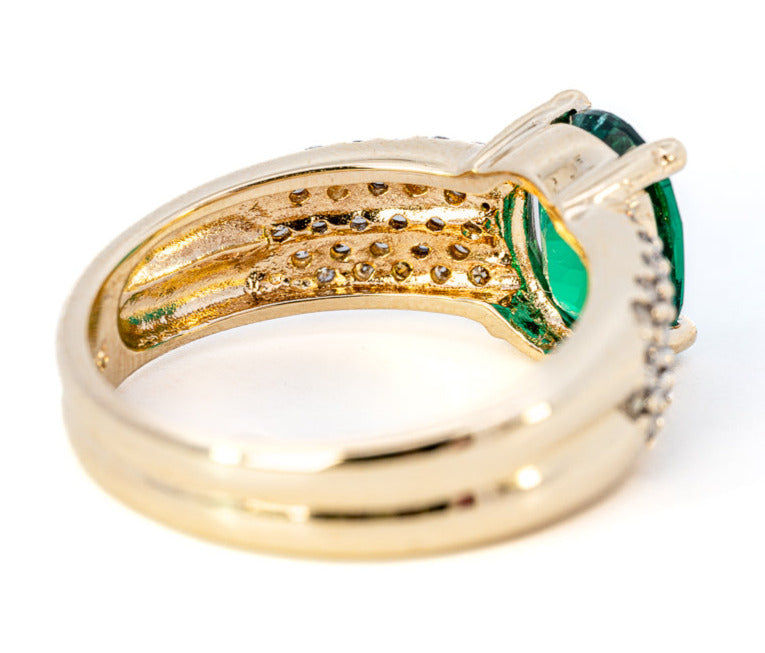 9ct Yellow Gold Synthetic Emerald & Diamond Ring