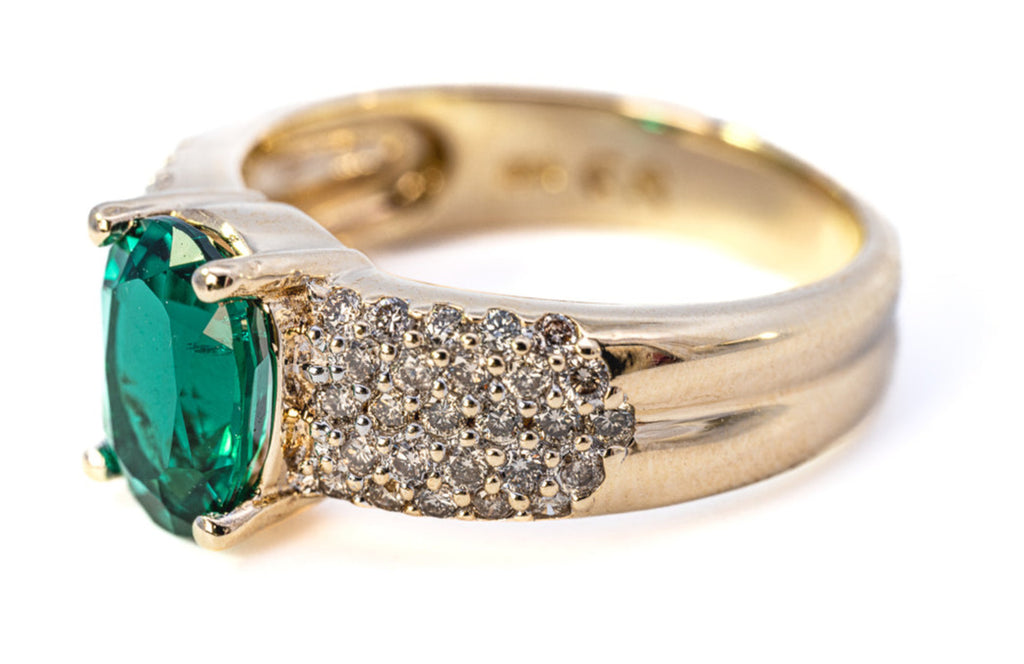 9ct Yellow Gold Synthetic Emerald & Diamond Ring