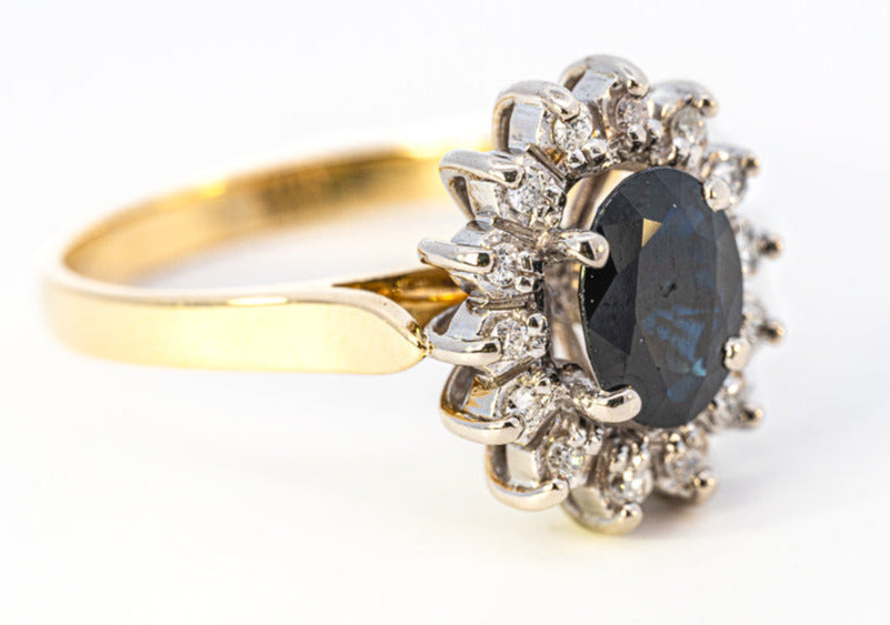 18ct Yellow & White Gold Sapphire & Diamond Cluster Ring